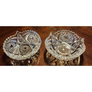 2 Crystal Glass Trinket Candy Dish Sawtooth Design 5" Excellent Condition